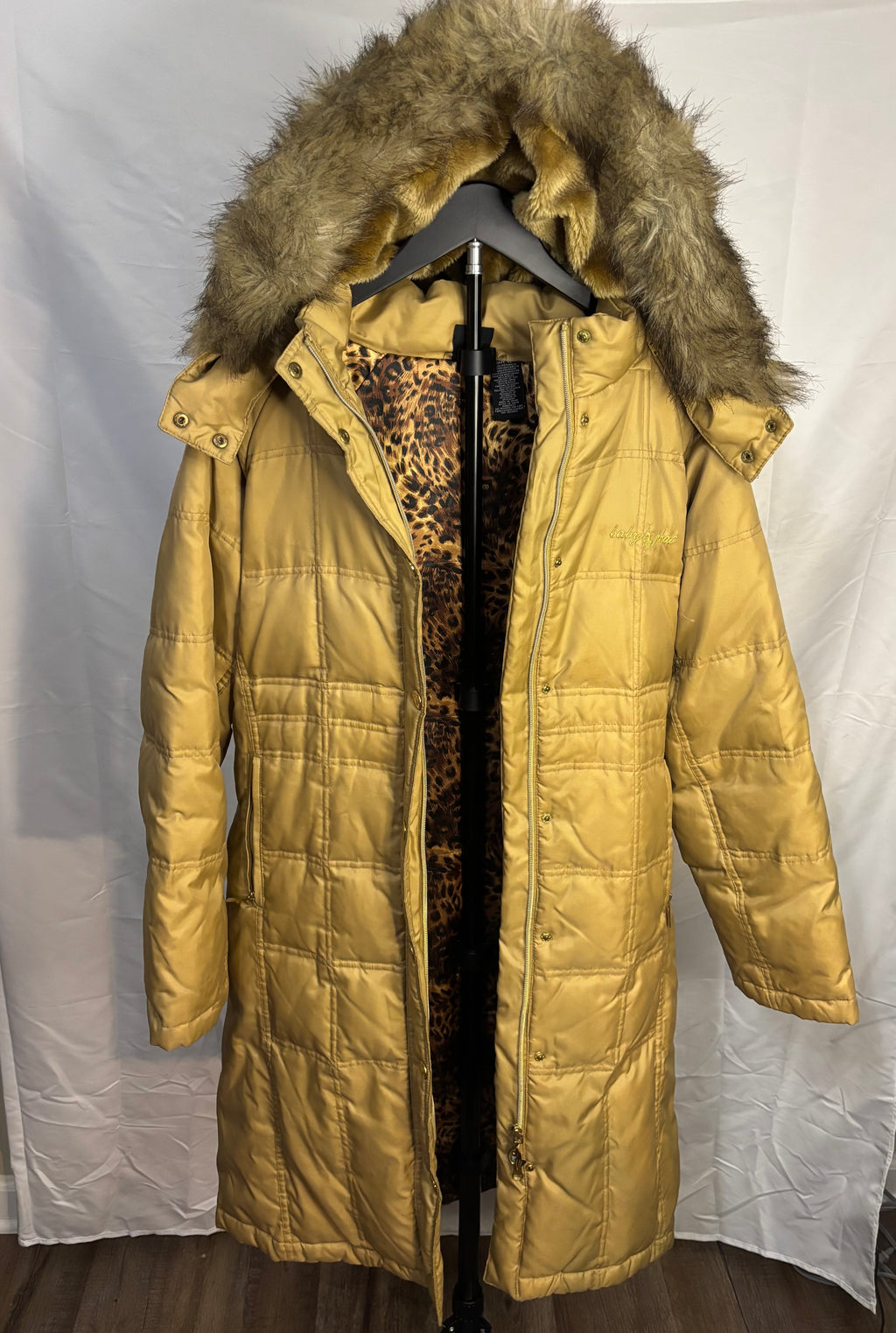 Women's Gold Long Length Baby Phat Coat - XL